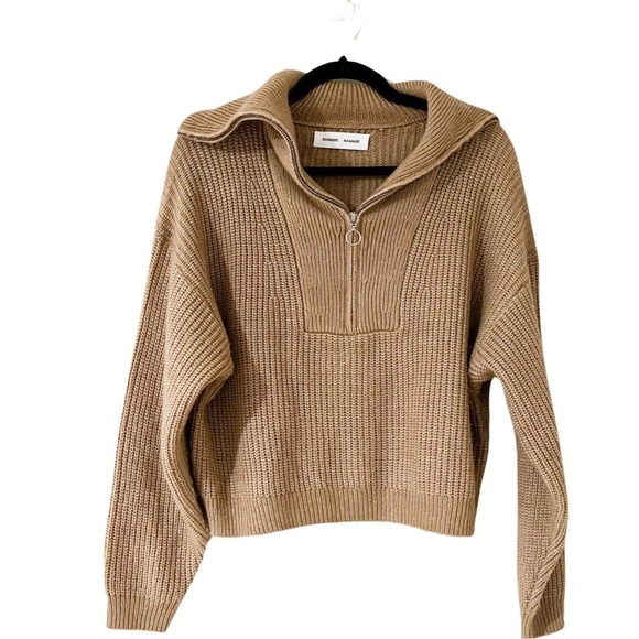 SAMSOE SAMSOE Cashmere Blend Knit Half Zip Tan Sz XXS (Oversized) - Picture 2 of 8